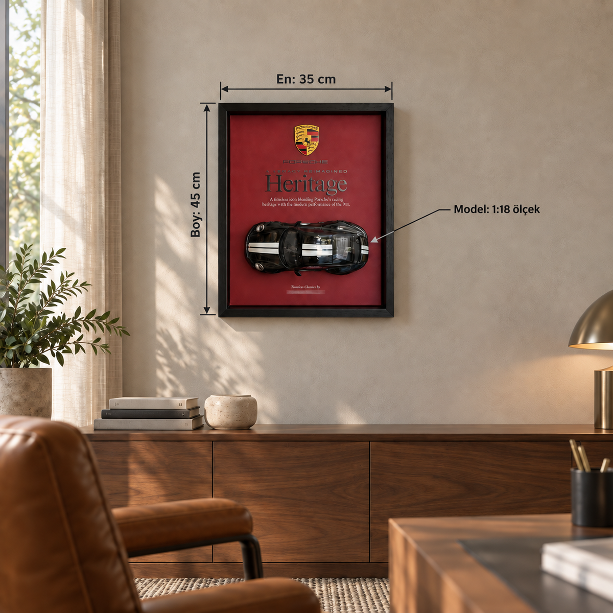 Porsche Heritage 1:18 Model 3D Koleksiyon Tablosu – 35x45 cm