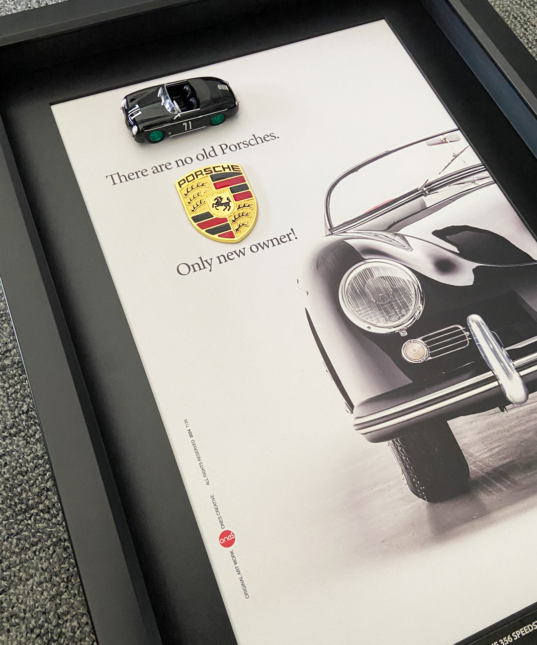 El işçiliğiyle hazırlanmış otomobil tablo tasarımı, kişiye özel Porsche detaylı üç boyutlu duvar dekoru.