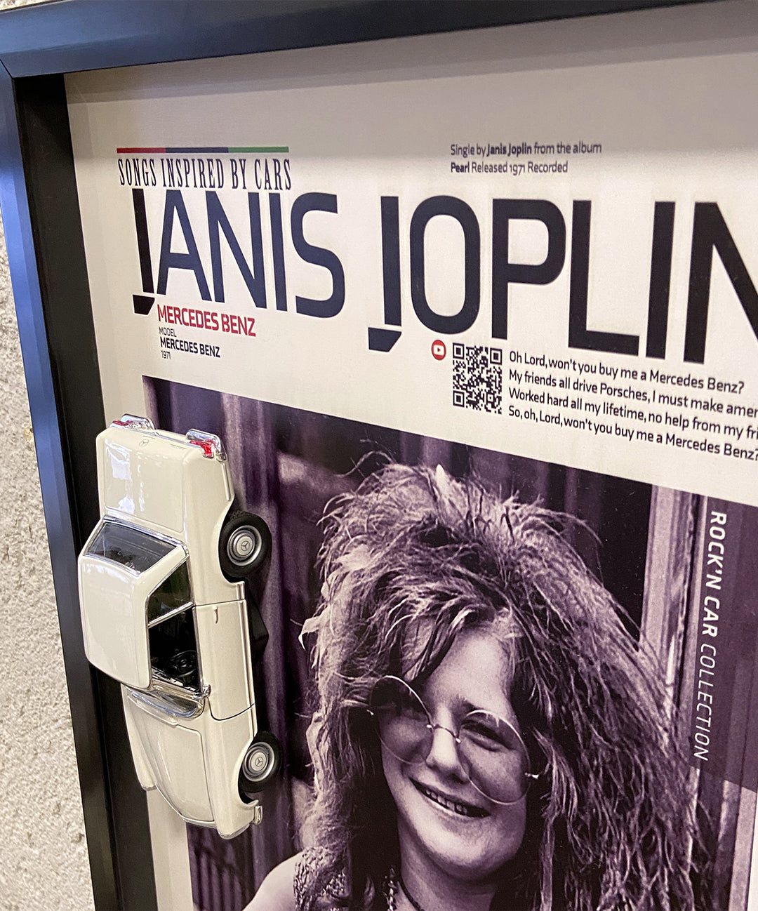 Sanat ve otomobil birleşimi: Janis Joplin Mercedes tablo, el işçiliğiyle hazırlanmış koleksiyon duvar dekoru.