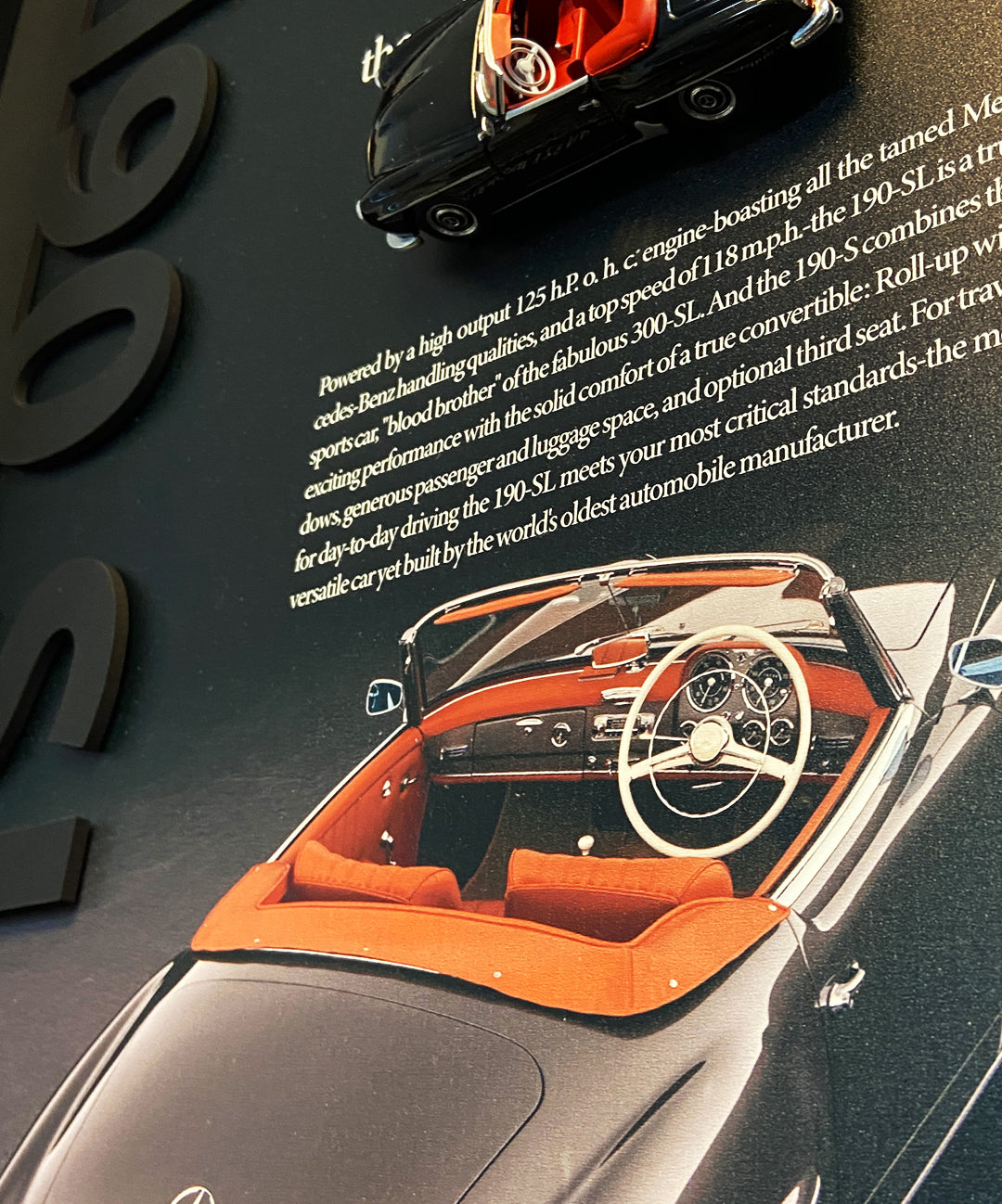 Vintage Mercedes 190 SL canvas tablo, el yapımı koleksiyonluk duvar dekoru.