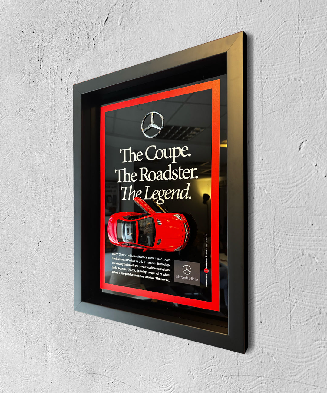 İkonik Mercedes 500 SL klasik araba tablosu, kaliteli malzemeden üretilmiş özel dekor.