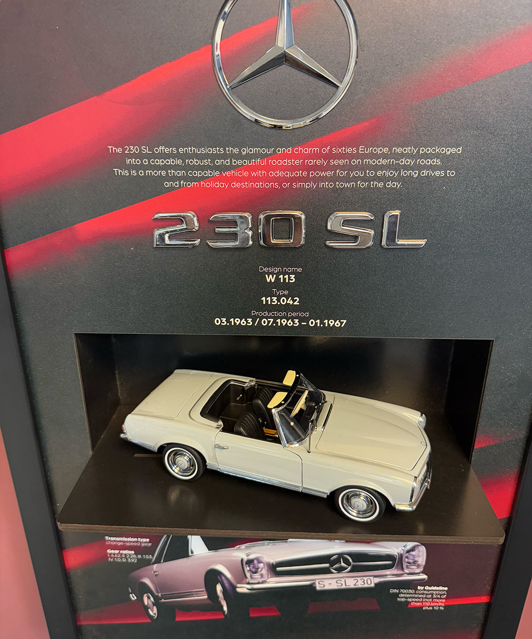 Üç boyutlu Mercedes 230 SL otomobil tablo, el işçiliğiyle yapılmış, sınırlı sayıda özel dekoratif tasarım.