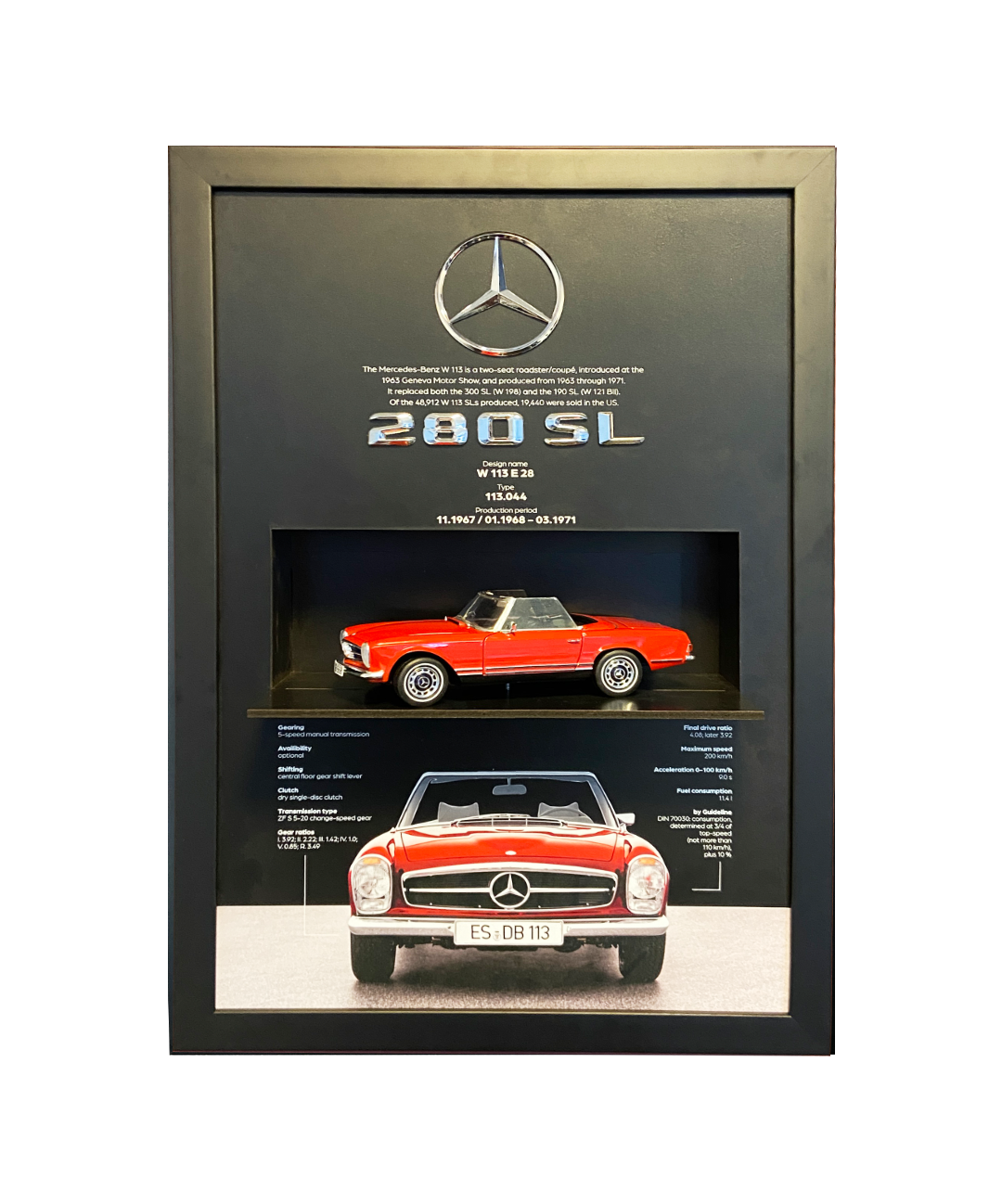 Koleksiyon değeri yüksek Mercedes 280 SL üç boyutlu tablo, özel baskı ve kaliteli malzemeden hazırlanmış.