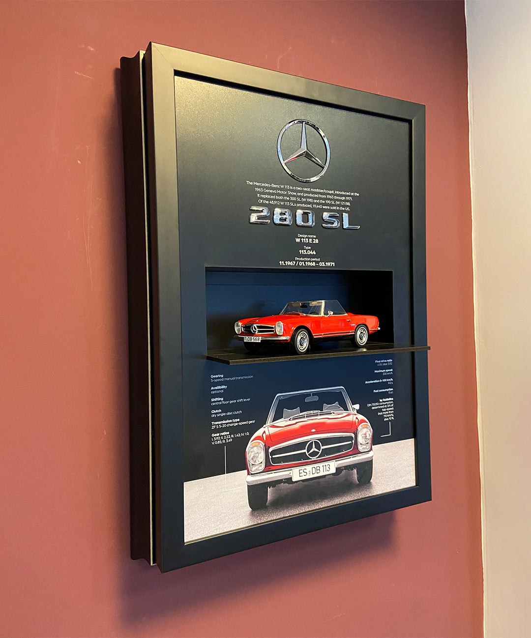 Mercedes 230 SL üç boyutlu otomobil tablo, el işçiliğiyle üretilmiş sınırlı sayıda ofis ve duvar dekoru.