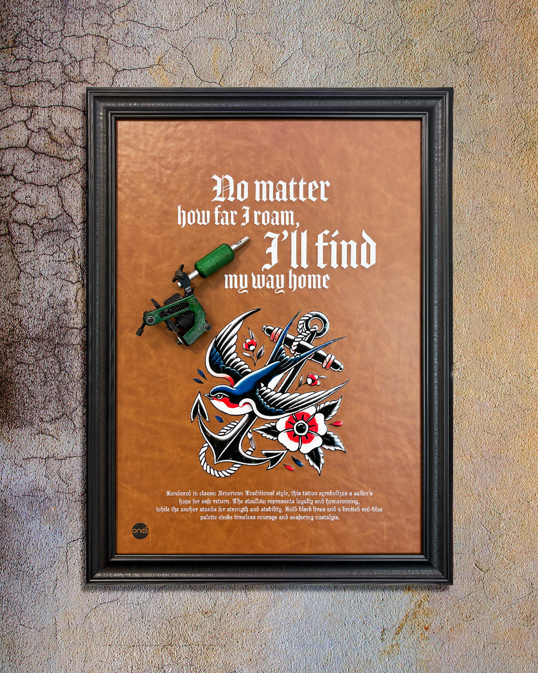 Swallow & Anchor Temalı Vintage Dövme Makinesi Uygulamalı Tablo (40 × 55 cm)