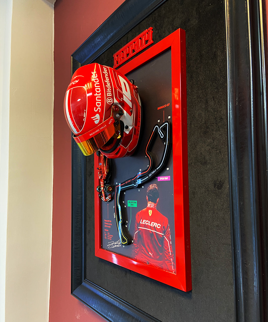 Motorspor tutkunları için Charles Leclerc 3D tablo tasarımı, dekorasyon ve koleksiyon amaçlı.