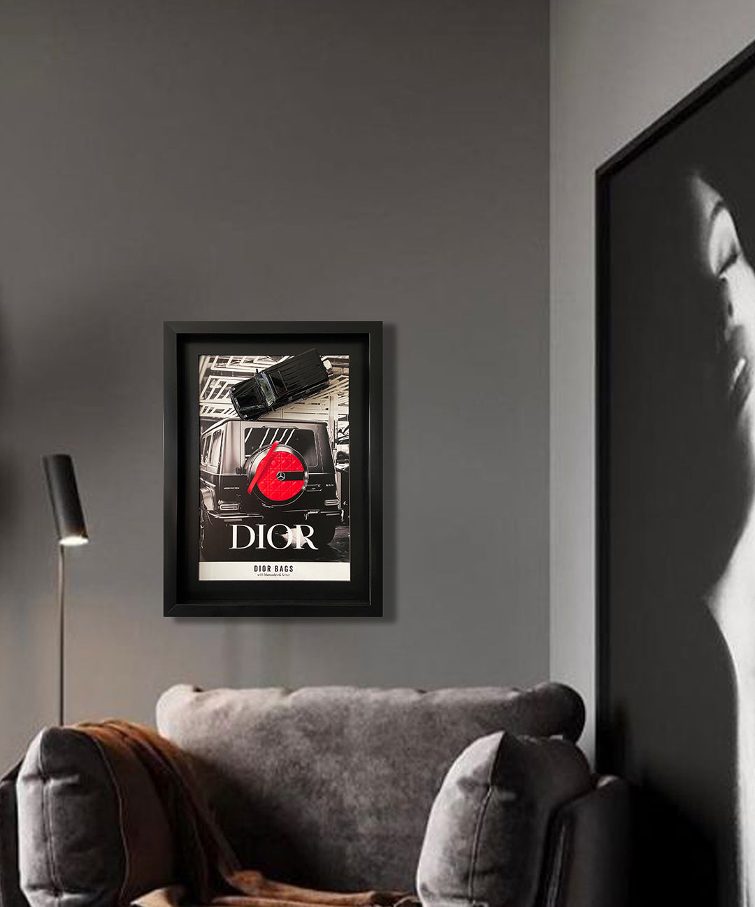 Lüks moda DIOR ve Mercedes G-Class modelini buluşturan üç boyutlu tablo, ofis dekoru için özel tasarım.
