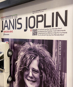 Rock efsanesi Janis Joplin ve Mercedes modelinin yer aldığı özel baskı üç boyutlu tablo, ofis dekoru için ideal.
