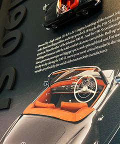 Vintage Mercedes 190 SL canvas tablo, el yapımı koleksiyonluk duvar dekoru.
