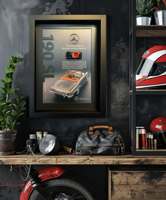 Vintage Mercedes 190 SL canvas tablo, el yapımı koleksiyonluk duvar dekoru.
