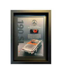 Mercedes-Benz 190 SL klasik otomobil tablosu, üç boyutlu dekoratif sanat eseri.
